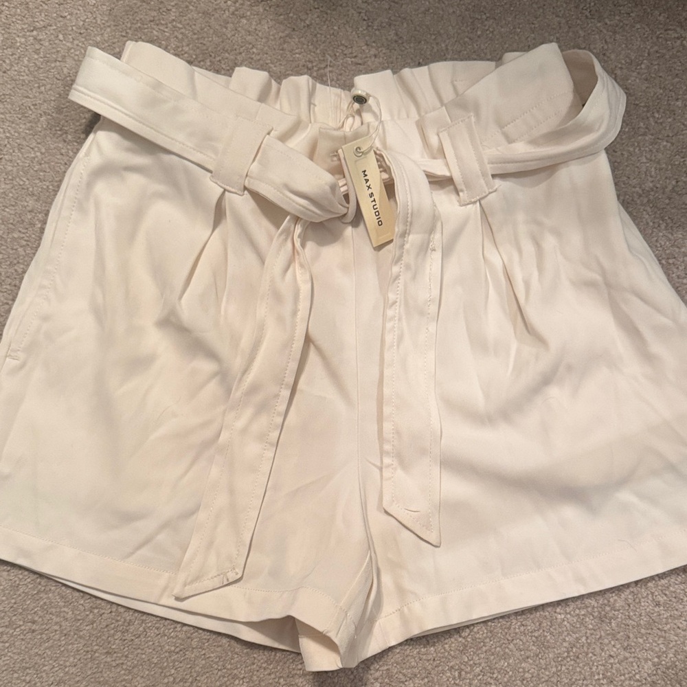 Max Studio Cream High-Waisted Shorts with Belt